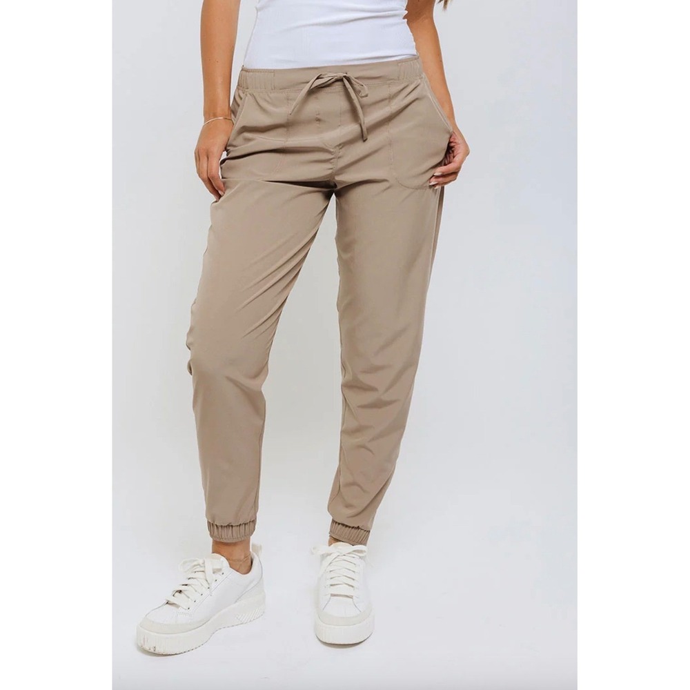 Albion Fit Jetsetter Joggers Women XL Chestnut Brown Ankle Zip Pants